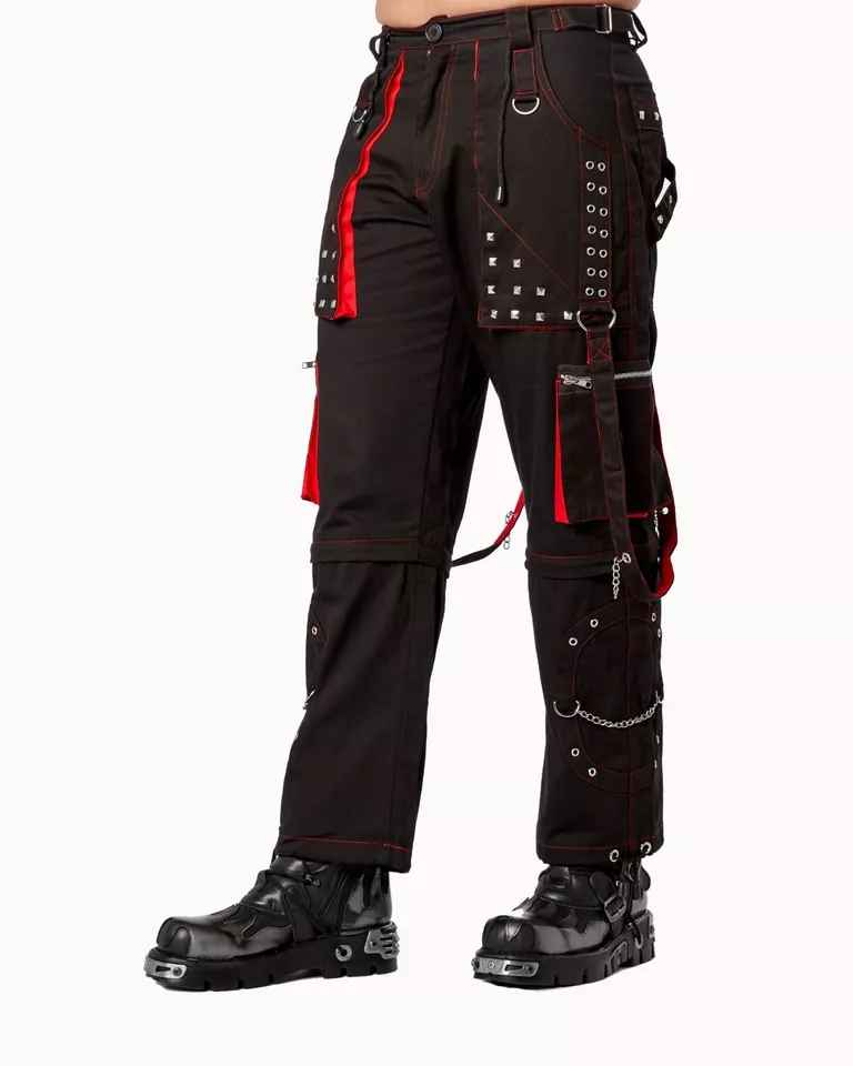 Darkwear Gothic Cyber Chain Trousers Red & Black Bondage with Metal Studs Darkwear Gothic Cyber Chain Trousers Red & Black Bondage with Metal Studs