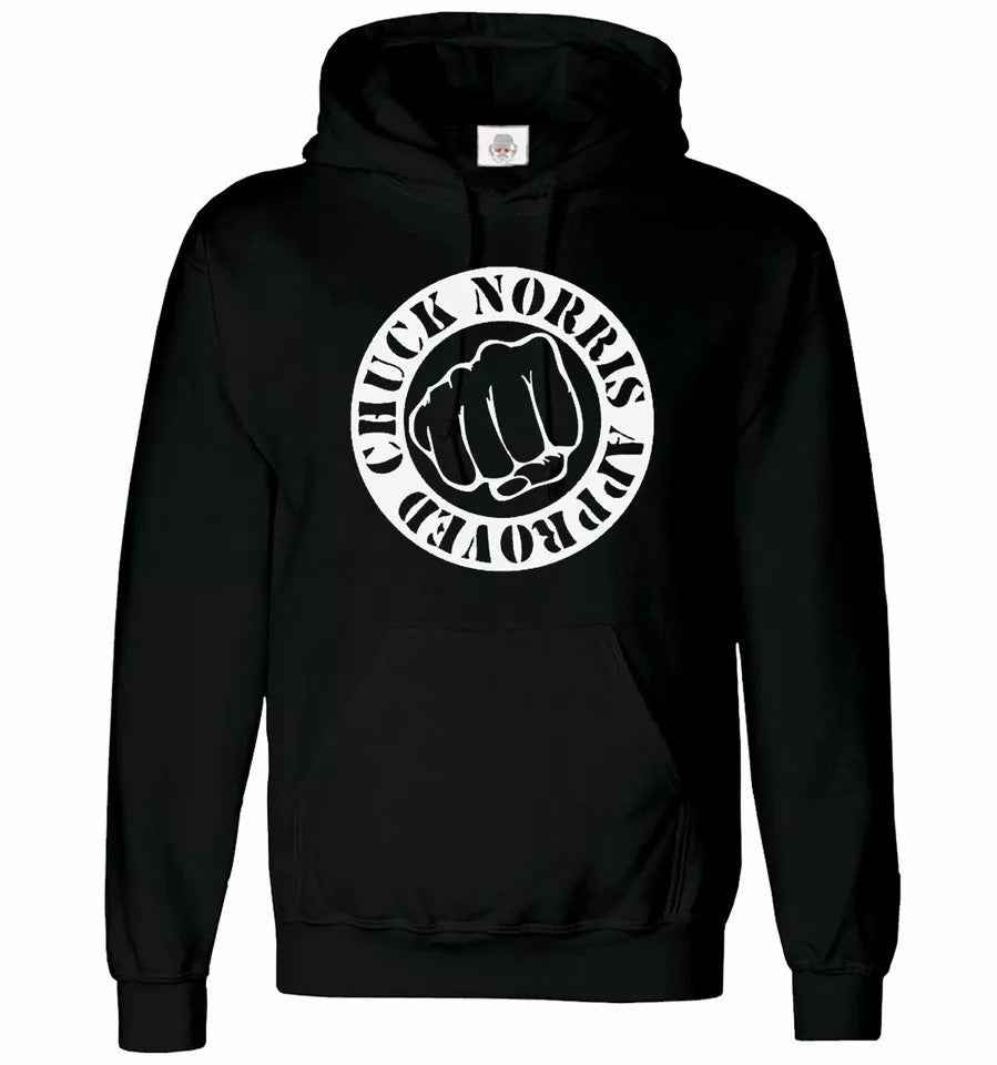 Chuck Norris Hoodie - Approved Men's Funny Martial Arts MMA Sweatshirt BLACK HOODY WHITE PRINT Chuck Norris Hoodie - Approved Men's Funny Martial Arts MMA Sweatshirt