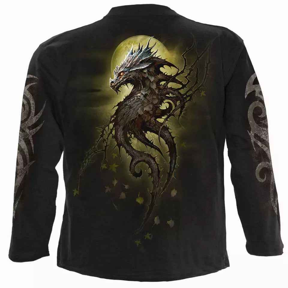 Oak Dragon Long Sleeve T-shirt - Spiral Direct Biker Tattoo Fire Gothic Design Oak Dragon Long Sleeve T-shirt - Spiral Direct Biker Tattoo Fire Gothic Design