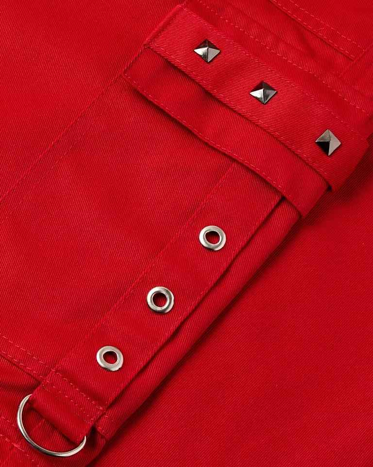 Darkwear Gothic Cyber Trousers Black & Red Legs with Chain Thread Bondage Metal Studs Darkwear Gothic Cyber Trousers Black & Red Legs with Chain Thread Bondage Metal Studs