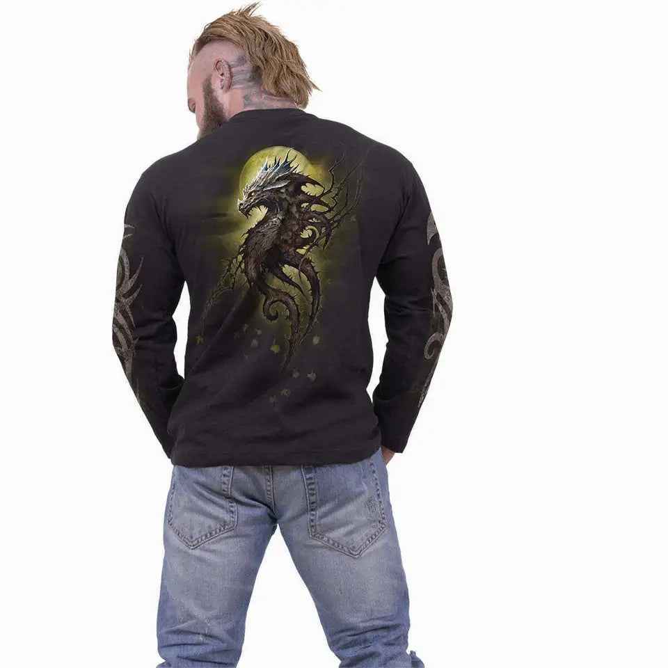 Oak Dragon Long Sleeve T-shirt - Spiral Direct Biker Tattoo Fire Gothic Design Oak Dragon Long Sleeve T-shirt - Spiral Direct Biker Tattoo Fire Gothic Design
