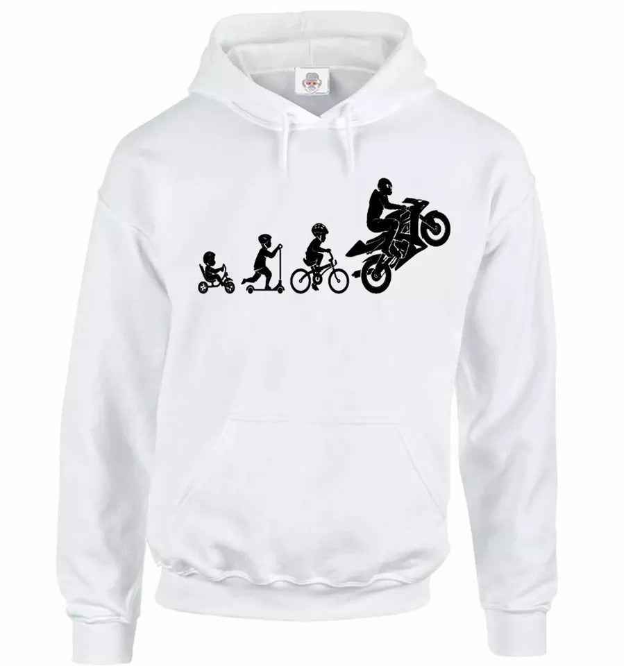 Motorbike Hoodie Evolution Hood Sweatshirt for Men - Funny Super Bike Motorcycle Biker Hoody WHITE HOODY BLACK PRINT Motorbike Hoodie Evolution Hood Sweatshirt for Men - Funny Super Bike Motorcycle Biker Hoody