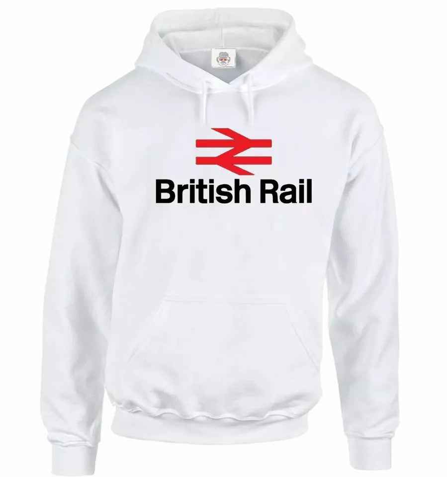 New British Rail Hoody Sweatshirt Mens Hood Funny Train Retro Logo Symbol Hoodie WHITE HOODY BLACK PRINT New British Rail Hoody Sweatshirt Mens Hood Funny Train Retro Logo Symbol Hoodie
