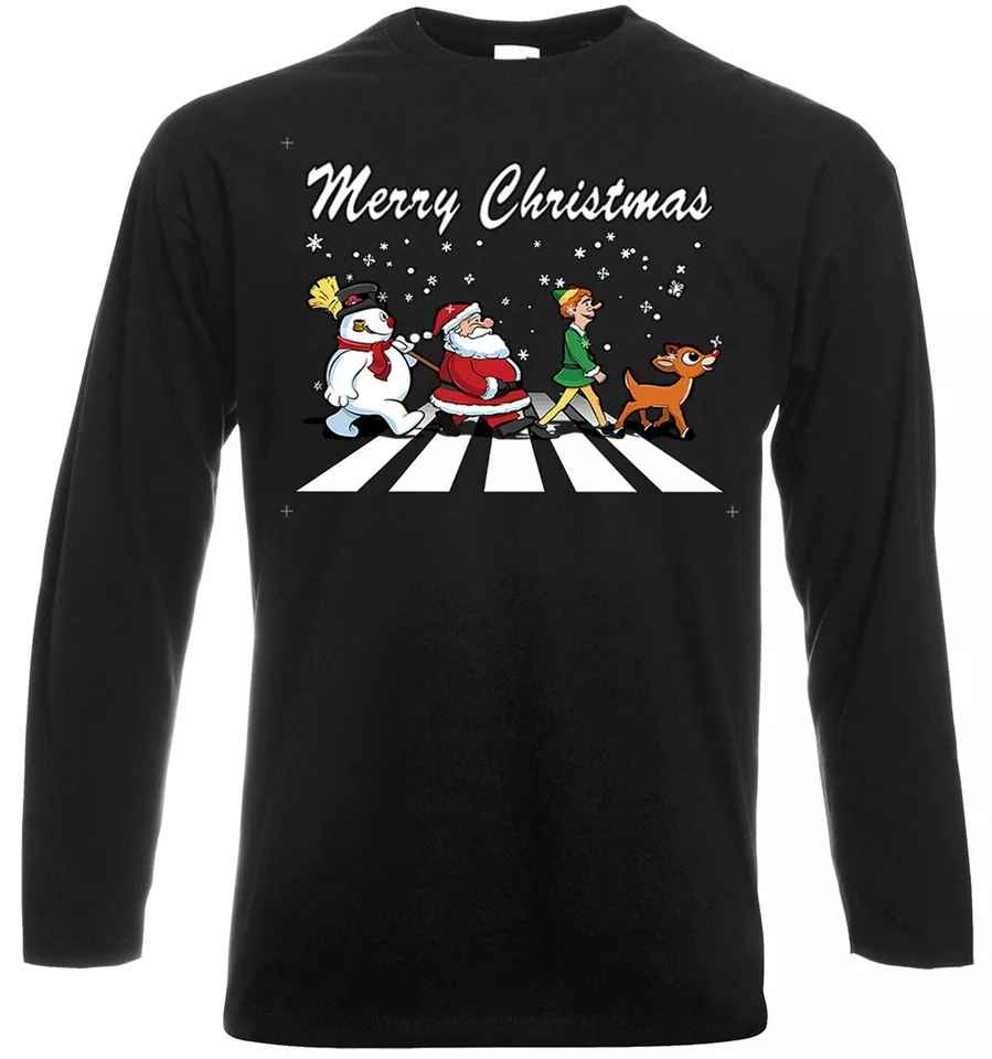 Merry Christmas T-Shirt Mens Long Sleeve Santa Funny Gift Present Top Merry Christmas T-Shirt Mens Long Sleeve Santa Funny Gift Present Top