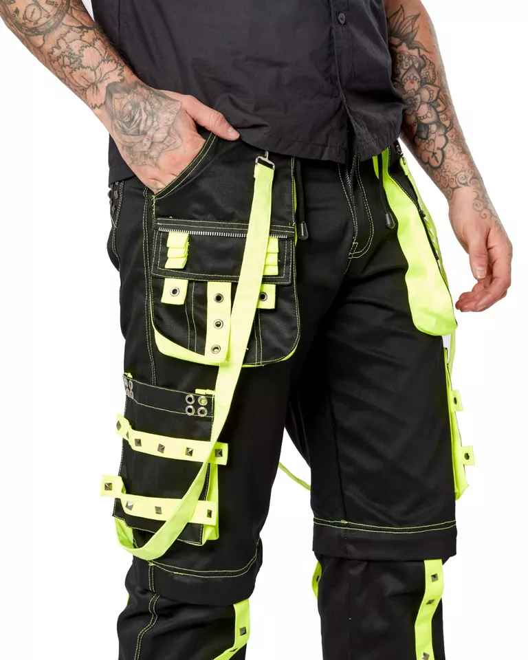 Darkwear Neon Green Cargo Pants with 6 Pockets for Goth Punk Metal Rock Style Darkwear Neon Green Cargo Pants with 6 Pockets for Goth Punk Metal Rock Style