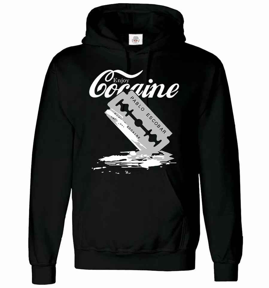 Enjoy Cocaine Hoodie Sweatshirt Men's Funny Razor Blade Pablo Escobar Design Enjoy Cocaine Hoodie Sweatshirt Men's Funny Razor Blade Pablo Escobar Design