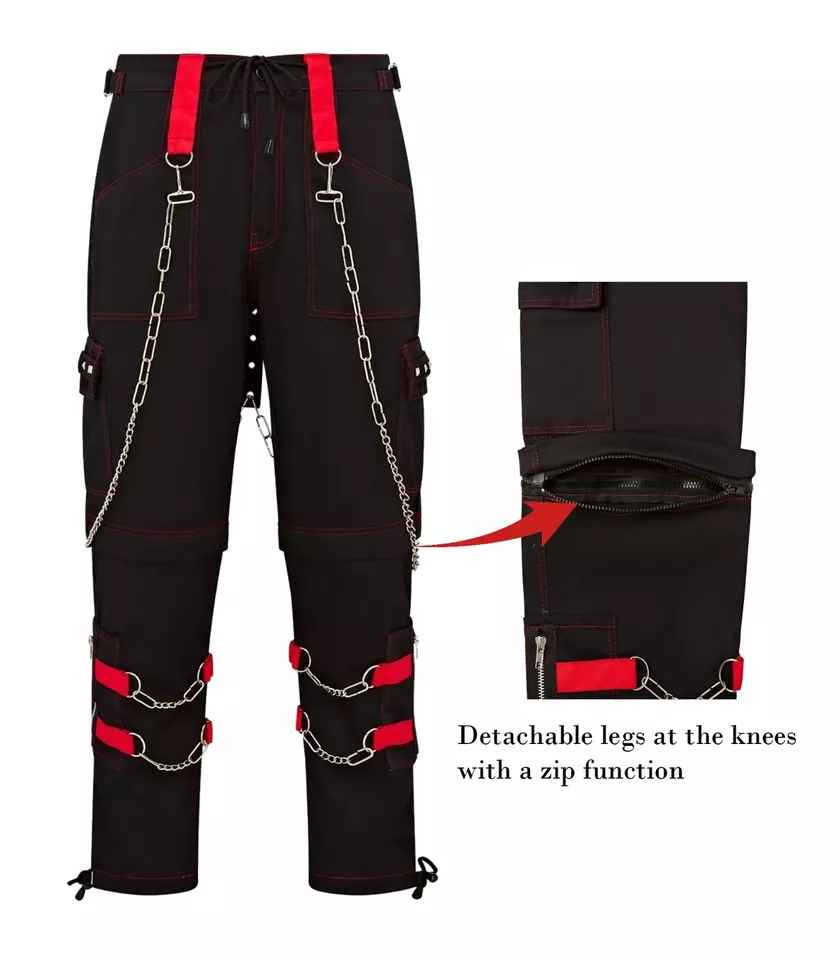 Darkwear Gothic Chain Trousers with Hanging Chains and Metal Studs Darkwear Gothic Chain Trousers with Hanging Chains and Metal Studs