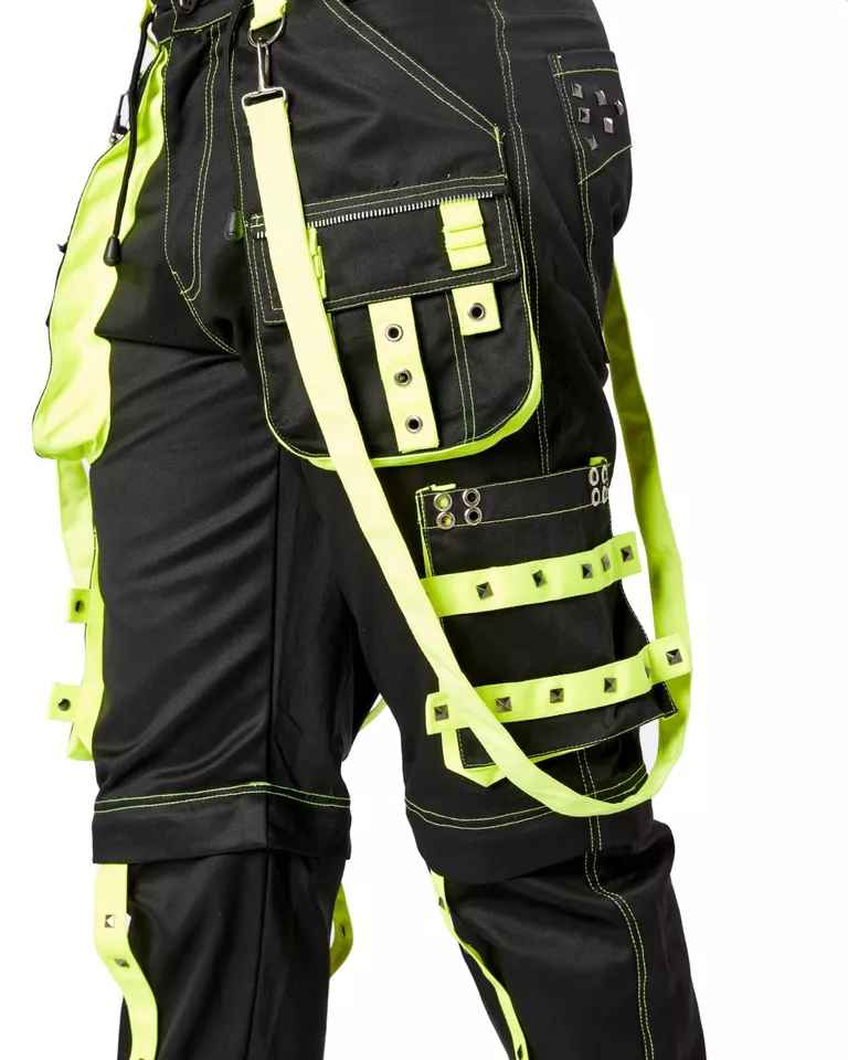 Darkwear Neon Green Cargo Pants with 6 Pockets for Goth Punk Metal Rock Style Darkwear Neon Green Cargo Pants with 6 Pockets for Goth Punk Metal Rock Style