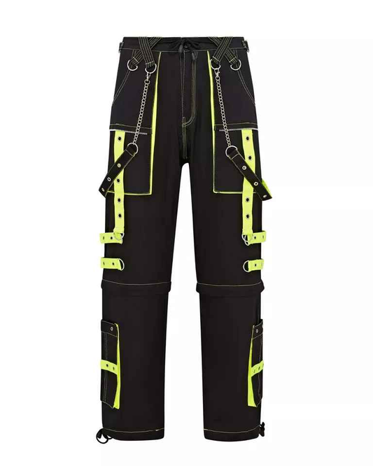 CARGO TROUSERS Neon Green Black Skull Music Metal Punk Biker Shorts CARGO TROUSERS Neon Green Black Skull Music Metal Punk Biker Shorts