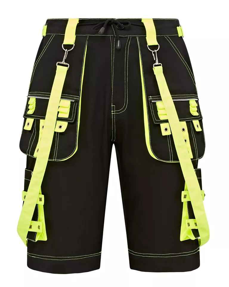 Darkwear Neon Green Cargo Pants with 6 Pockets for Goth Punk Metal Rock Style Darkwear Neon Green Cargo Pants with 6 Pockets for Goth Punk Metal Rock Style