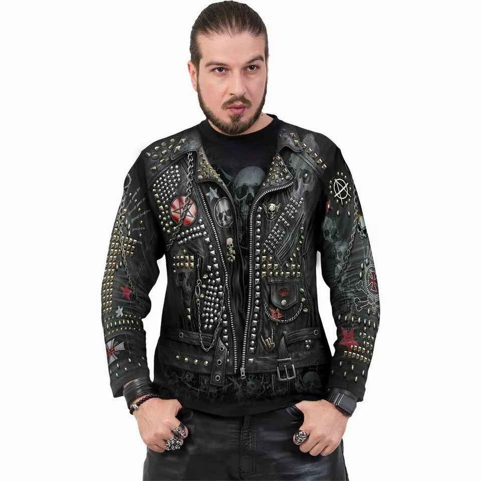Spiral Direct Goth Metal Longsleeve T-Shirt - Allover Tribal Rock Skull Design Spiral Direct Goth Metal Longsleeve T-Shirt - Allover Tribal Rock Skull Design