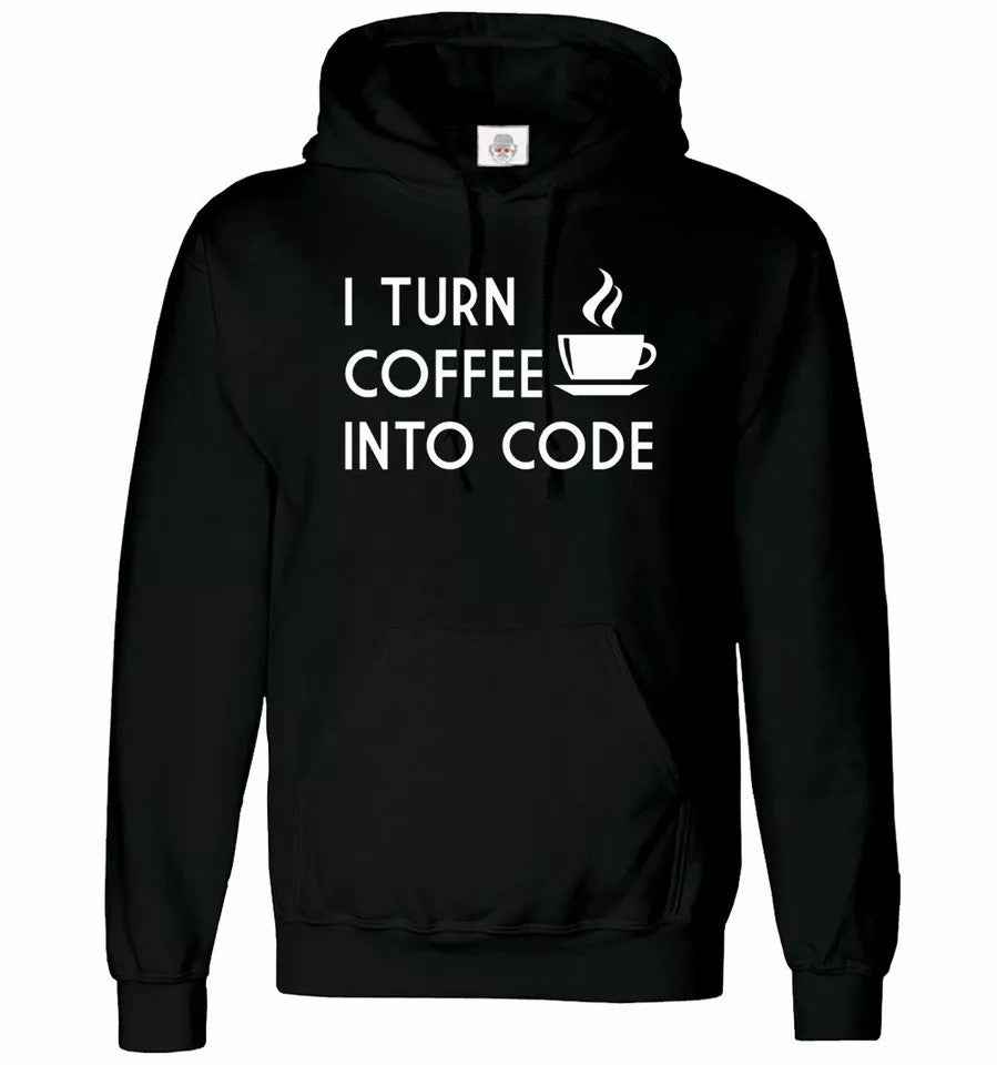 I Turn Coffee Into Code Hoodie Sweatshirt Unisex Coffee Coding Hoodie BLACK HOODY WHITE PRINT I Turn Coffee Into Code Hoodie Sweatshirt Unisex Coffee Coding Hoodie