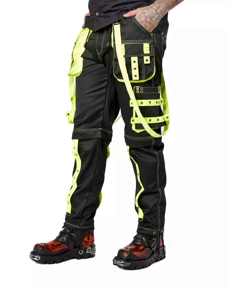 Darkwear Neon Green Cargo Pants with 6 Pockets for Goth Punk Metal Rock Style Darkwear Neon Green Cargo Pants with 6 Pockets for Goth Punk Metal Rock Style