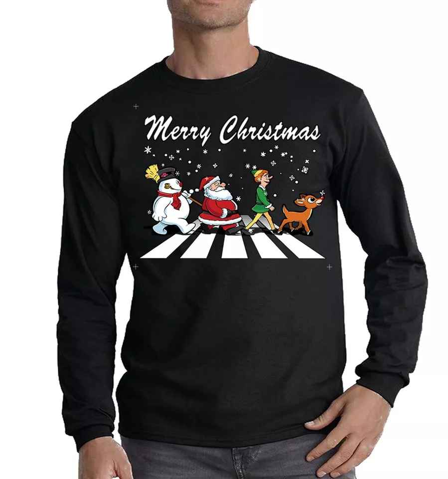 Merry Christmas T-Shirt Mens Long Sleeve Santa Funny Gift Present Top Merry Christmas T-Shirt Mens Long Sleeve Santa Funny Gift Present Top