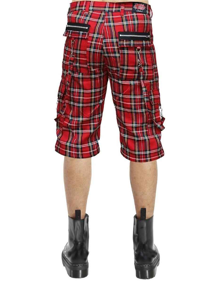 RED TARTON PLUS SIZE BONDAGE SHORTS - PUNK STYLE RED SHORTS RED TARTON PLUS SIZE BONDAGE SHORTS - PUNK STYLE RED SHORTS