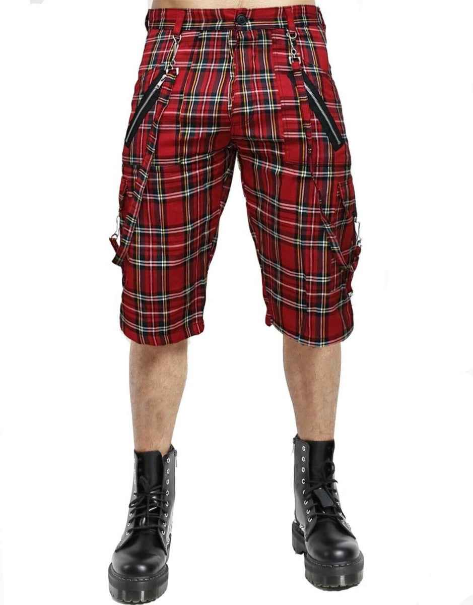RED TARTON PLUS SIZE BONDAGE SHORTS - PUNK STYLE RED SHORTS RED TARTON PLUS SIZE BONDAGE SHORTS - PUNK STYLE RED SHORTS