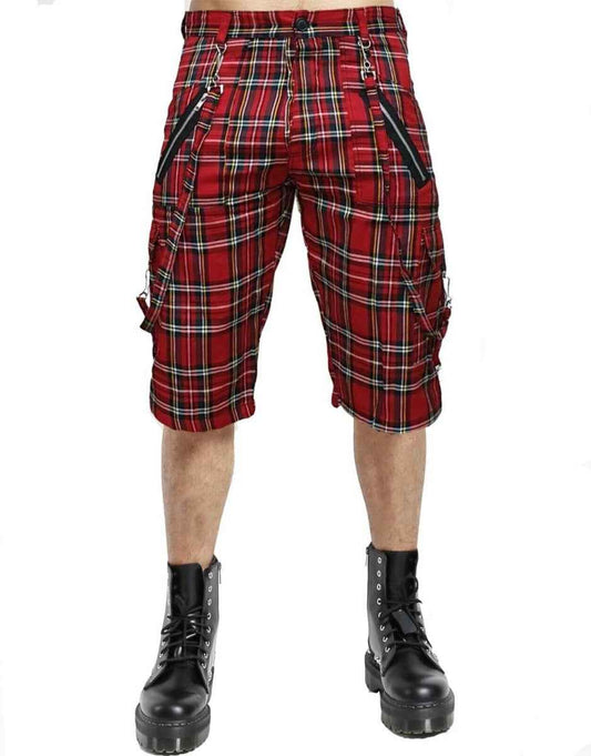 RED TARTON PLUS SIZE BONDAGE SHORTS - PUNK STYLE RED SHORTS RED TARTON PLUS SIZE BONDAGE SHORTS - PUNK STYLE RED SHORTS