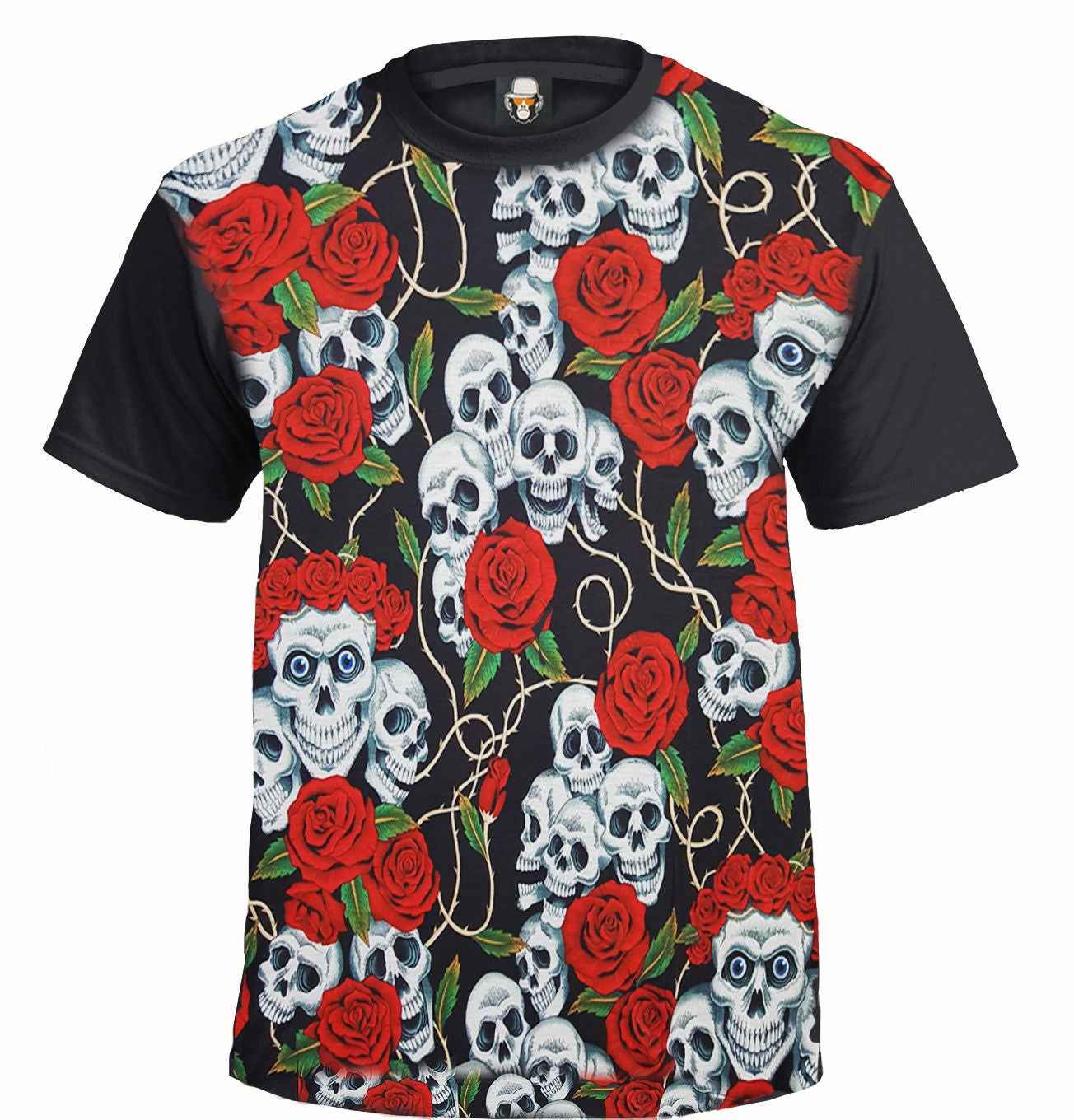 SKULL & ROSES T-SHIRT - BLACK SUBLIMATION DESIGN - Perfect Skull and Roses T-Shirt SKULL & ROSES T-SHIRT - BLACK SUBLIMATION DESIGN - Perfect Skull and Roses T-Shirt