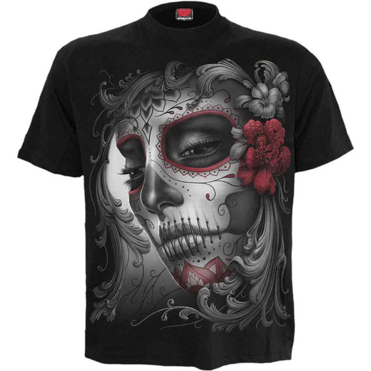 SKULL ROSES T-SHIRT - FRONT PRINT BLACK T-SHIRT SKULL ROSES T-SHIRT - FRONT PRINT BLACK T-SHIRT