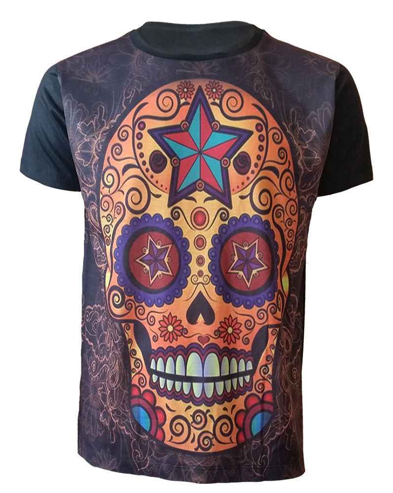 SUGAR SKULL T-SHIRT - BLACK SUBLIMATION DESIGN SUGAR SKULL T-SHIRT - BLACK SUBLIMATION DESIGN