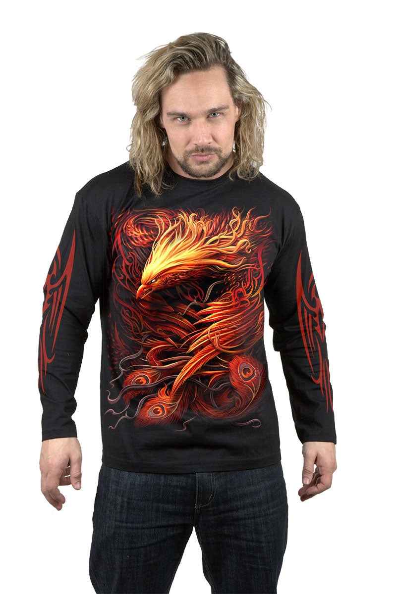 Phoenix Arisen Longsleeve T-Shirt for Men - Black Design Phoenix Arisen Longsleeve T-Shirt for Men - Black Design