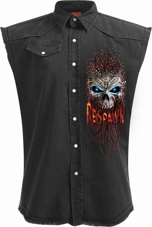 RESPAWN Sleeveless Black Worker Shirt - Stone Washed Style RESPAWN Sleeveless Black Worker Shirt - Stone Washed Style