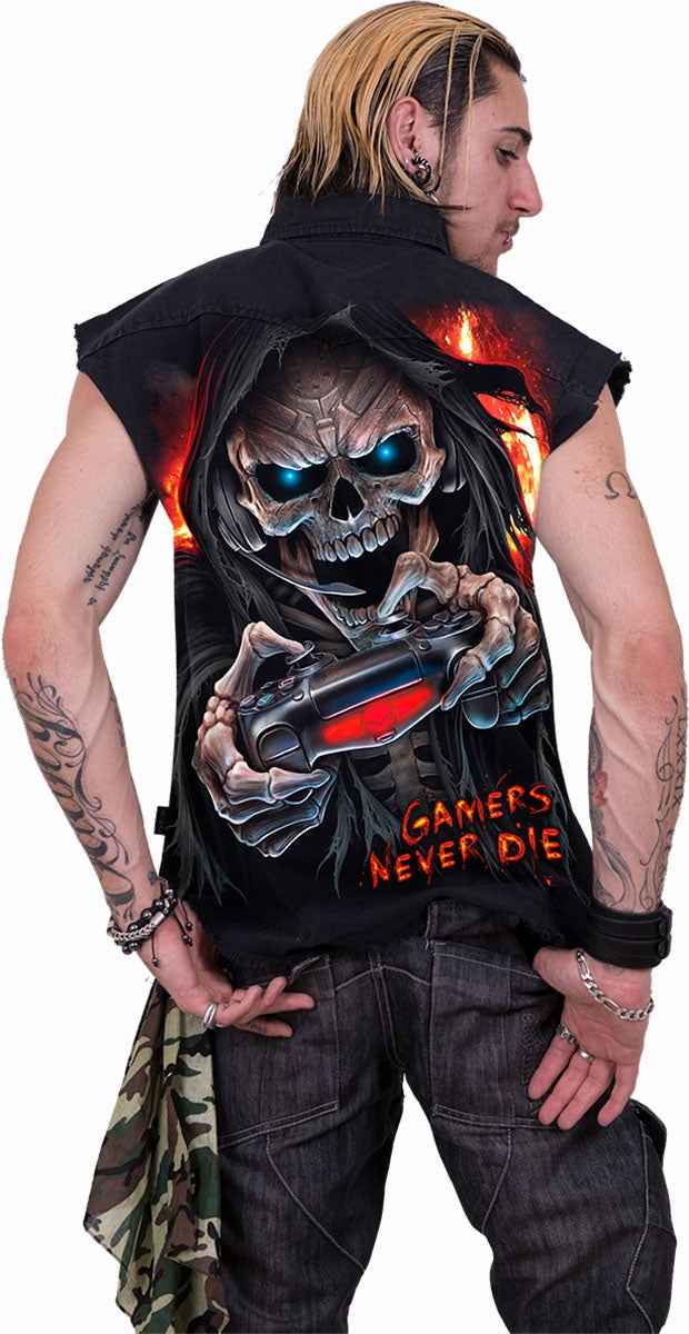 RESPAWN Sleeveless Black Worker Shirt - Stone Washed Style RESPAWN Sleeveless Black Worker Shirt - Stone Washed Style