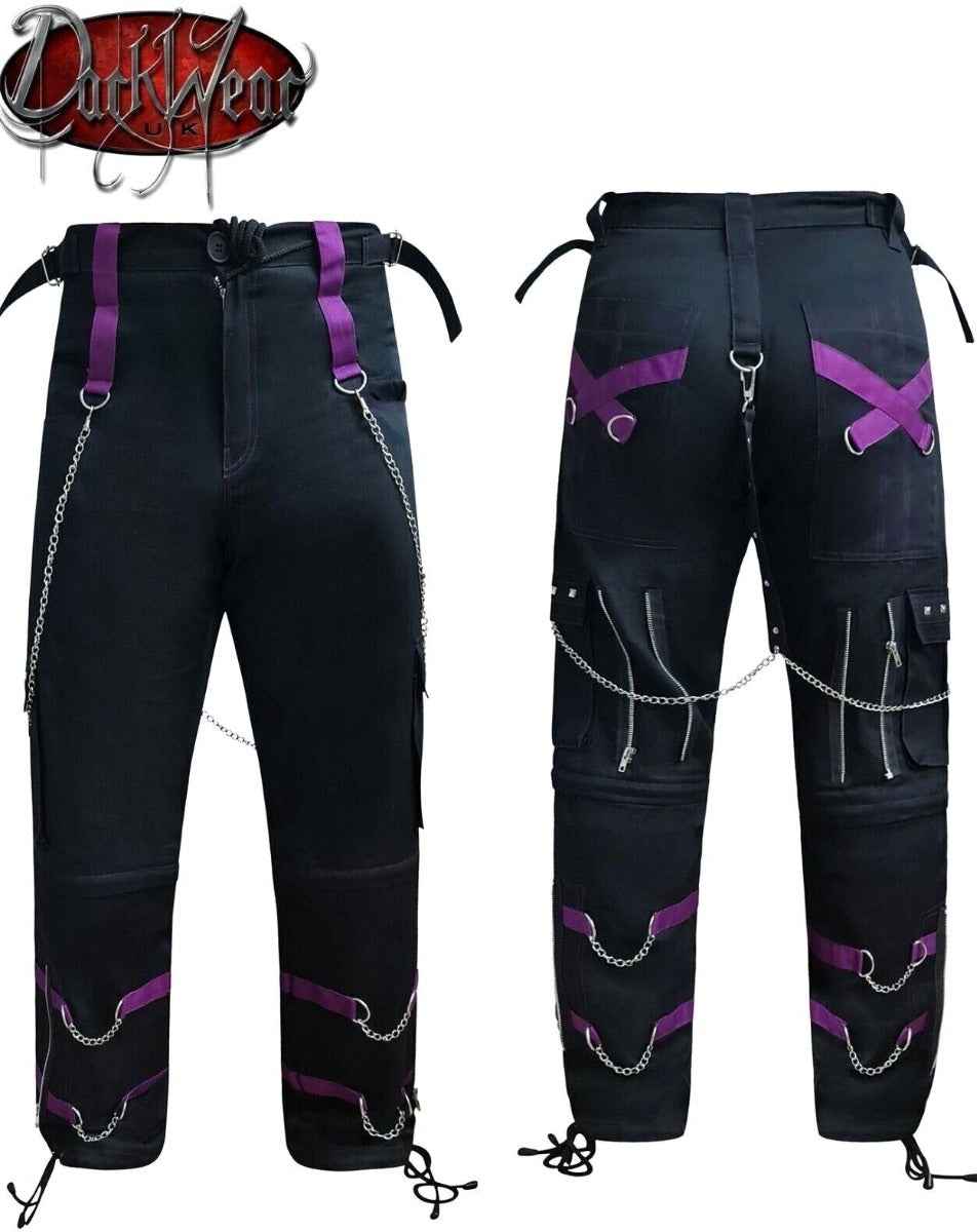 BLACK AND PURPLE GOTHIC CHAIN TROUSERS - Stylish Gothic Chain Trousers for Unique Fashion BLACK AND PURPLE GOTHIC CHAIN TROUSERS - Stylish Gothic Chain Trousers for Unique Fashion
