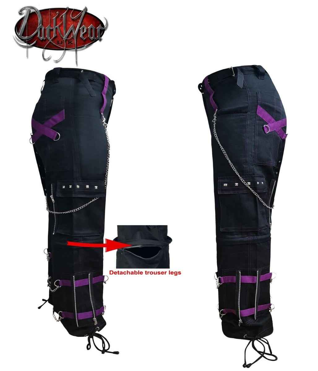 BLACK AND PURPLE GOTHIC CHAIN TROUSERS - Stylish Gothic Chain Trousers for Unique Fashion BLACK AND PURPLE GOTHIC CHAIN TROUSERS - Stylish Gothic Chain Trousers for Unique Fashion