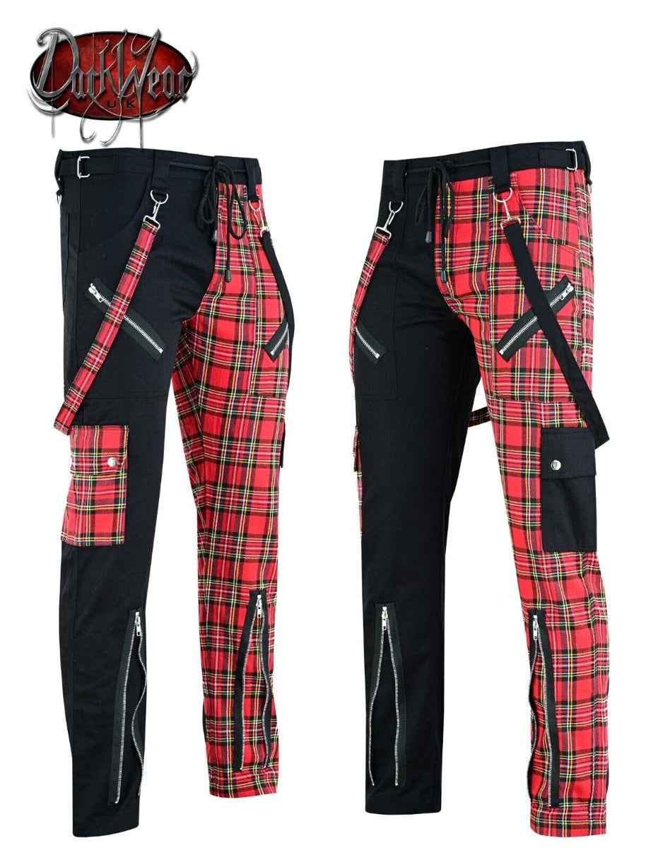 DARKWEAR RED & BLACK TARTAN PLUS SIZE BONDAGE TROUSERS DARKWEAR RED & BLACK TARTAN PLUS SIZE BONDAGE TROUSERS