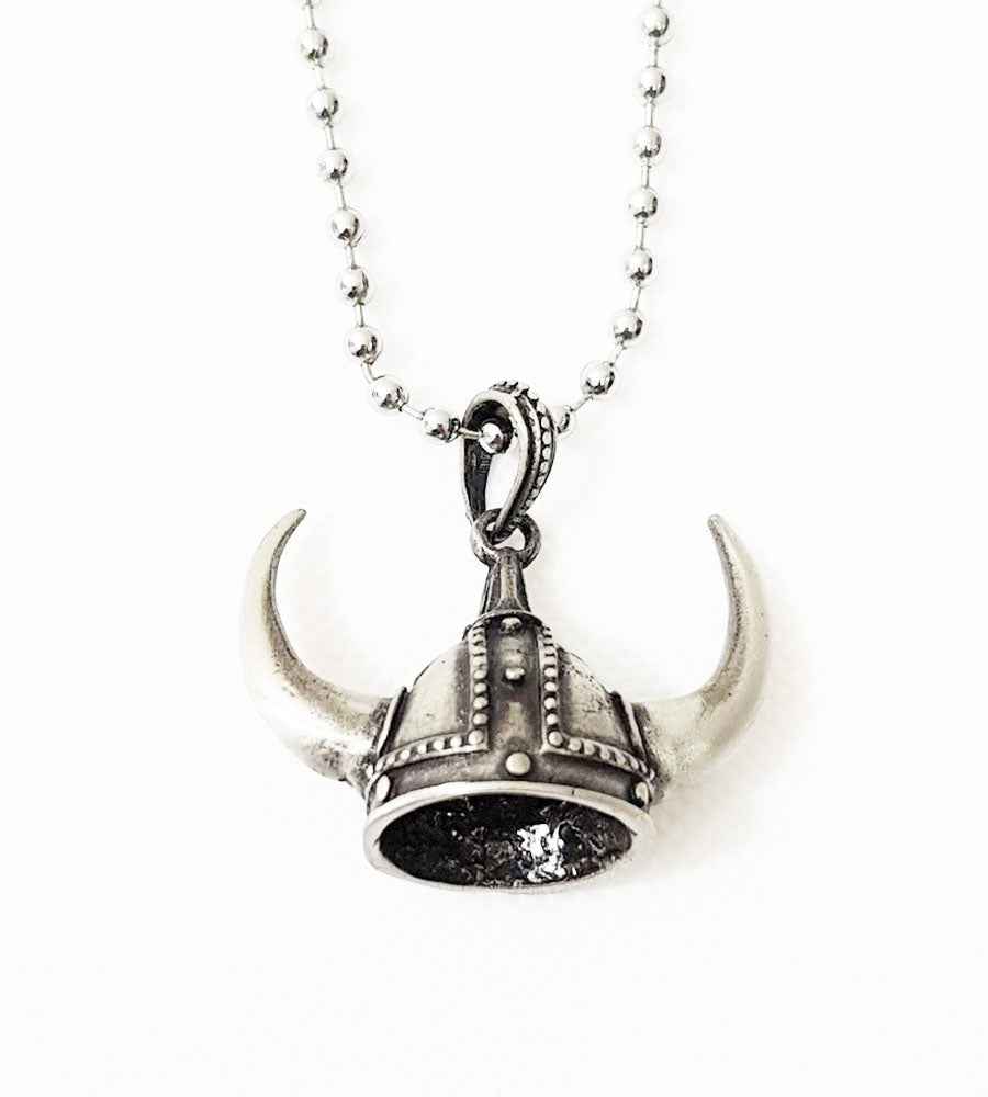 Viking Helmet Pendant Antique Pewter with Ball Chain Viking Helmet Pendant Antique Pewter with Ball Chain