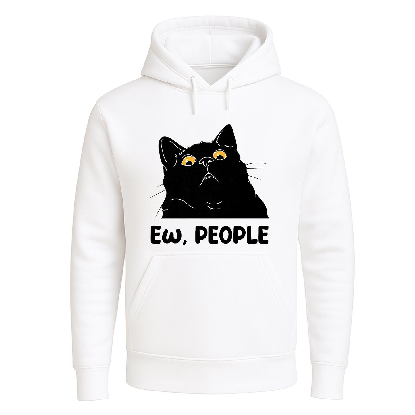 Ew People Black Cat | Hoody For Men's WHITE HOODY Ew People Black Cat | Hoody For Men's