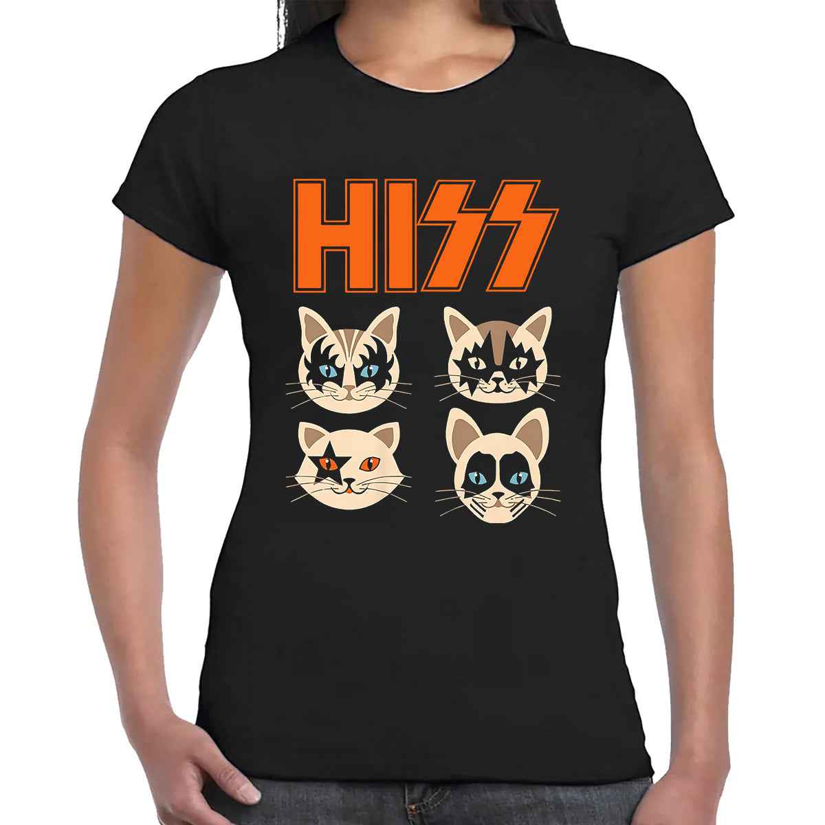 Hiss Cats Kittens Rock | LADIES T-SHIRT BLACK T-SHIRT Hiss Cats Kittens Rock | LADIES T-SHIRT