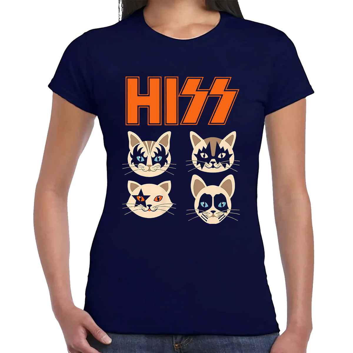 Hiss Cats Kittens Rock | LADIES T-SHIRT NAVY T-SHIRT Hiss Cats Kittens Rock | LADIES T-SHIRT