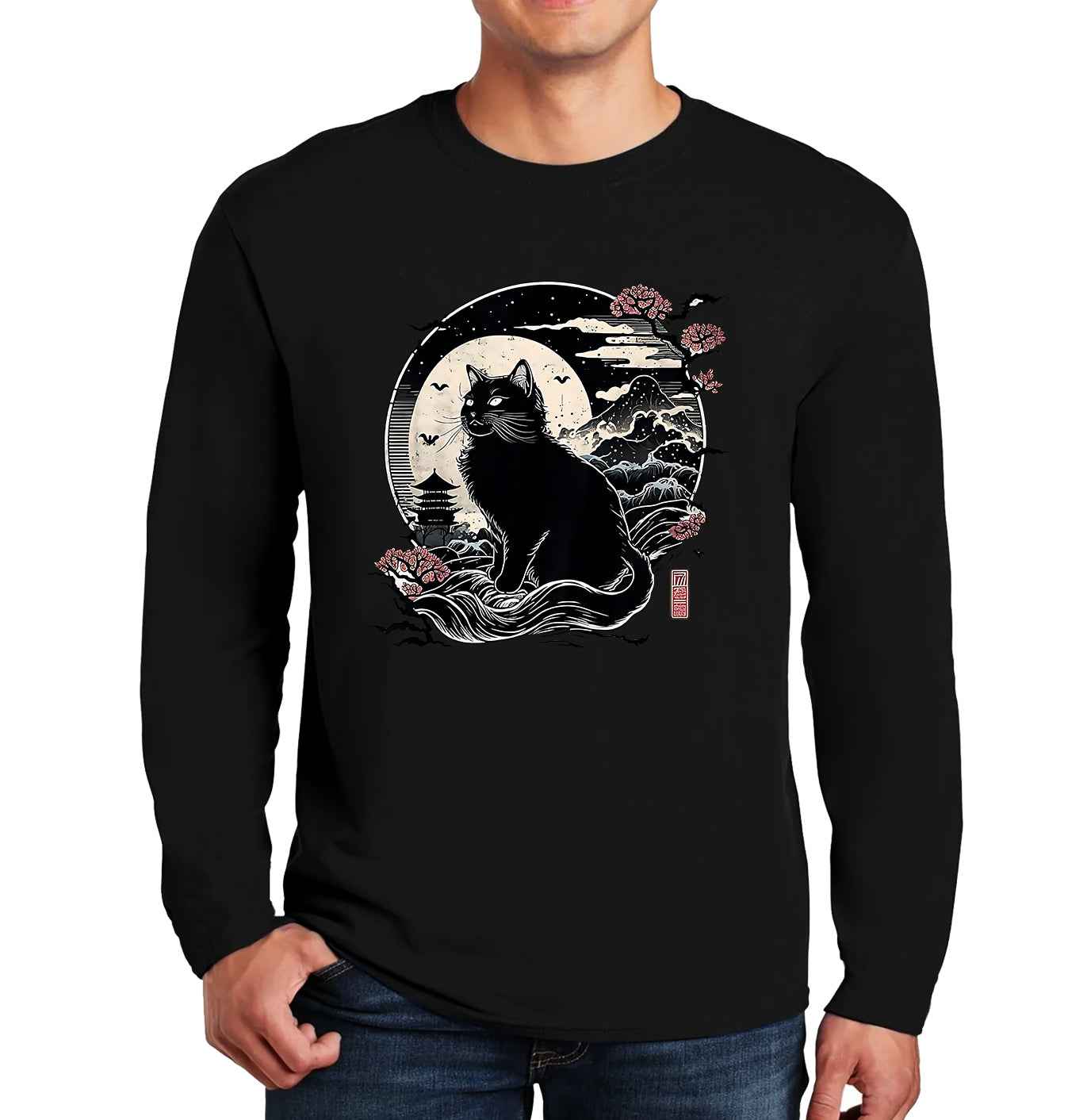 Kawaii Cat Anime Japanese | Men's Long Sleeve Kawaii Cat Anime Japanese | Men's Long Sleeve