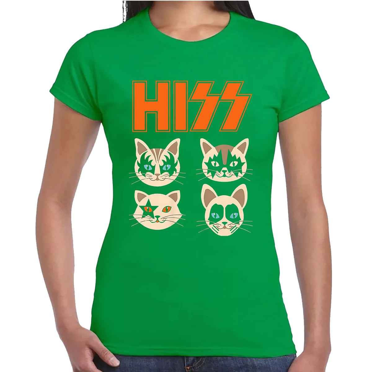 Hiss Cats Kittens Rock | LADIES T-SHIRT IRISH GREEN T-SHIRT Hiss Cats Kittens Rock | LADIES T-SHIRT