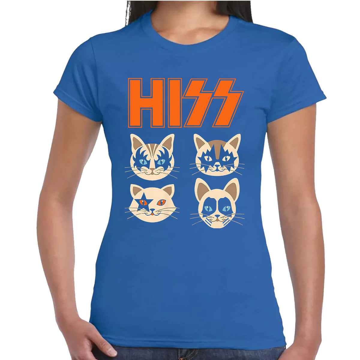Hiss Cats Kittens Rock | LADIES T-SHIRT Royal Blue Hiss Cats Kittens Rock | LADIES T-SHIRT