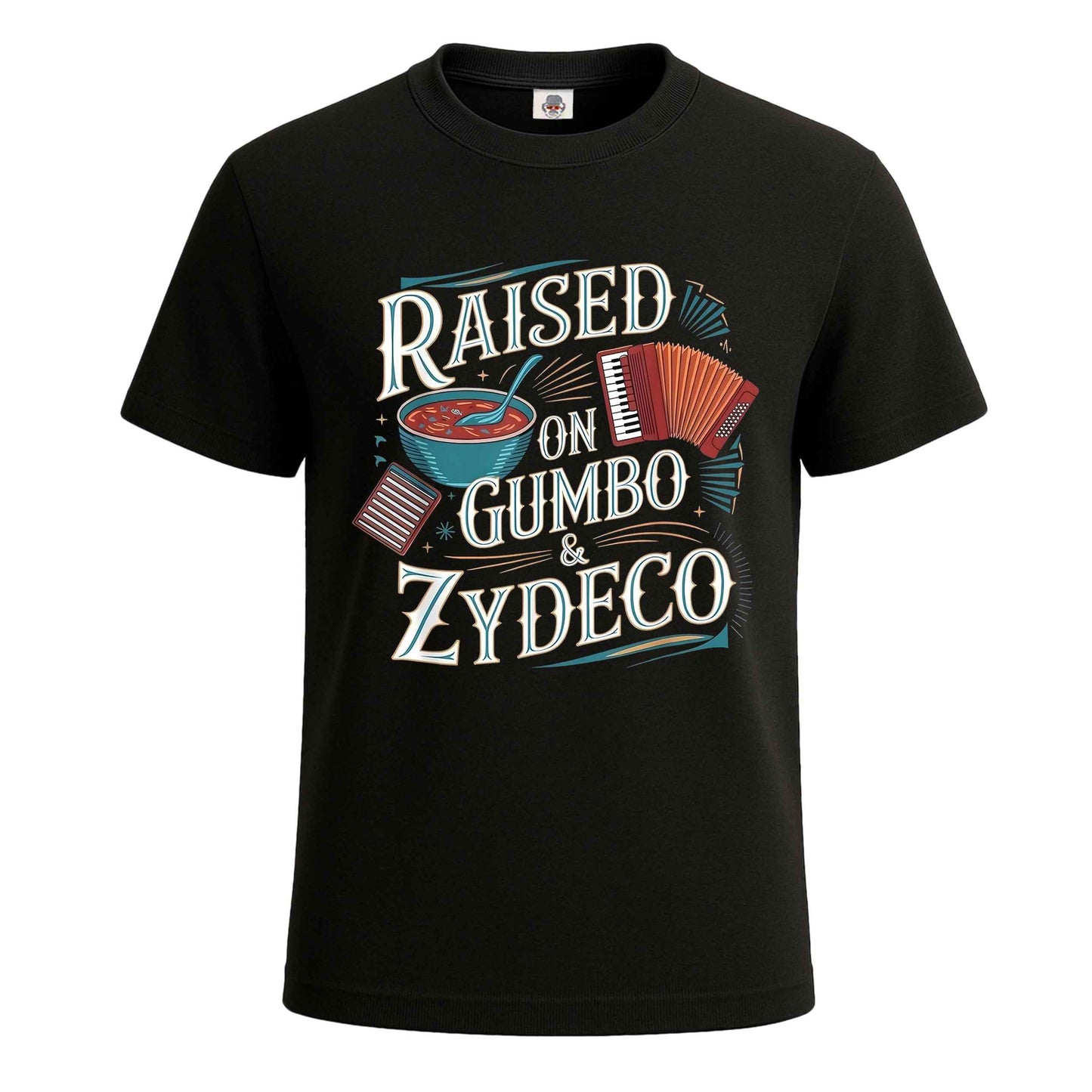 Raised on Gumbo Zydeco | T-Shirt For Men's BLACK T-SHIRT Raised on Gumbo Zydeco | T-Shirt For Men's