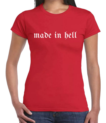 MADE IN HELL GRAPHIC TEE | LADIES T-SHIRT RED T-SHIRT WHITE PRINT MADE IN HELL GRAPHIC TEE | LADIES T-SHIRT