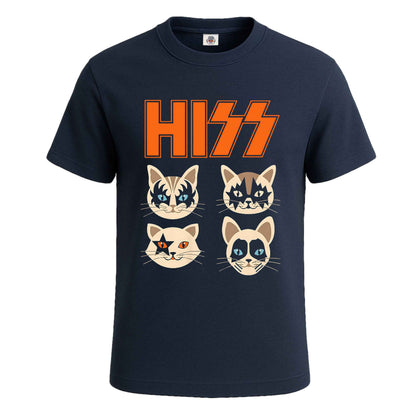 Hiss Cats Kittens Rock | T-Shirt For Men's NAVY T-SHIRT Hiss Cats Kittens Rock | T-Shirt For Men's