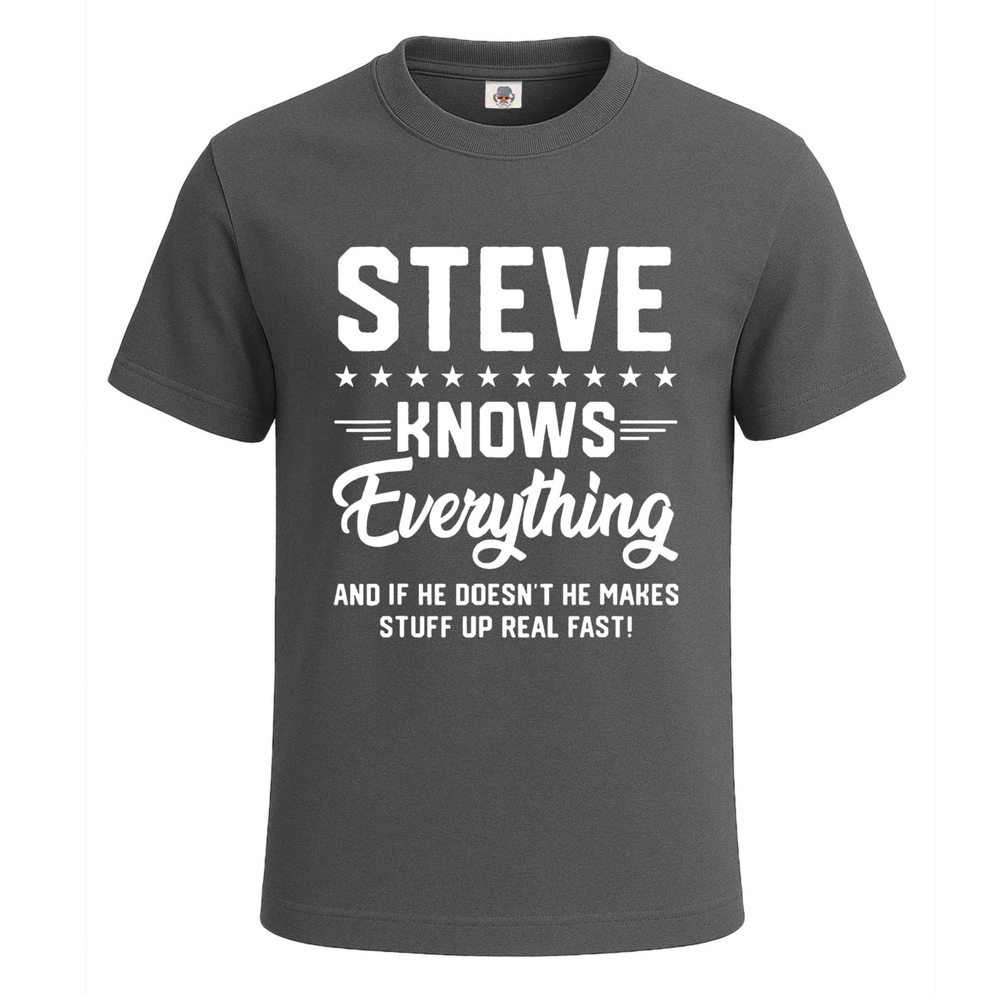 Steve Knows Everything | T-Shirt For Men's Charcoal Steve Knows Everything | T-Shirt For Men's