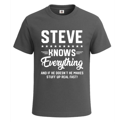 Steve Knows Everything | T-Shirt For Men's Charcoal Steve Knows Everything | T-Shirt For Men's