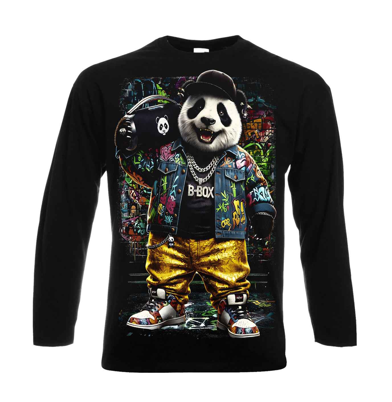 Rock Cute Panda Halftone | Men's Long Sleeve