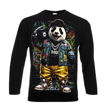 Rock Cute Panda Halftone | Men's Long Sleeve