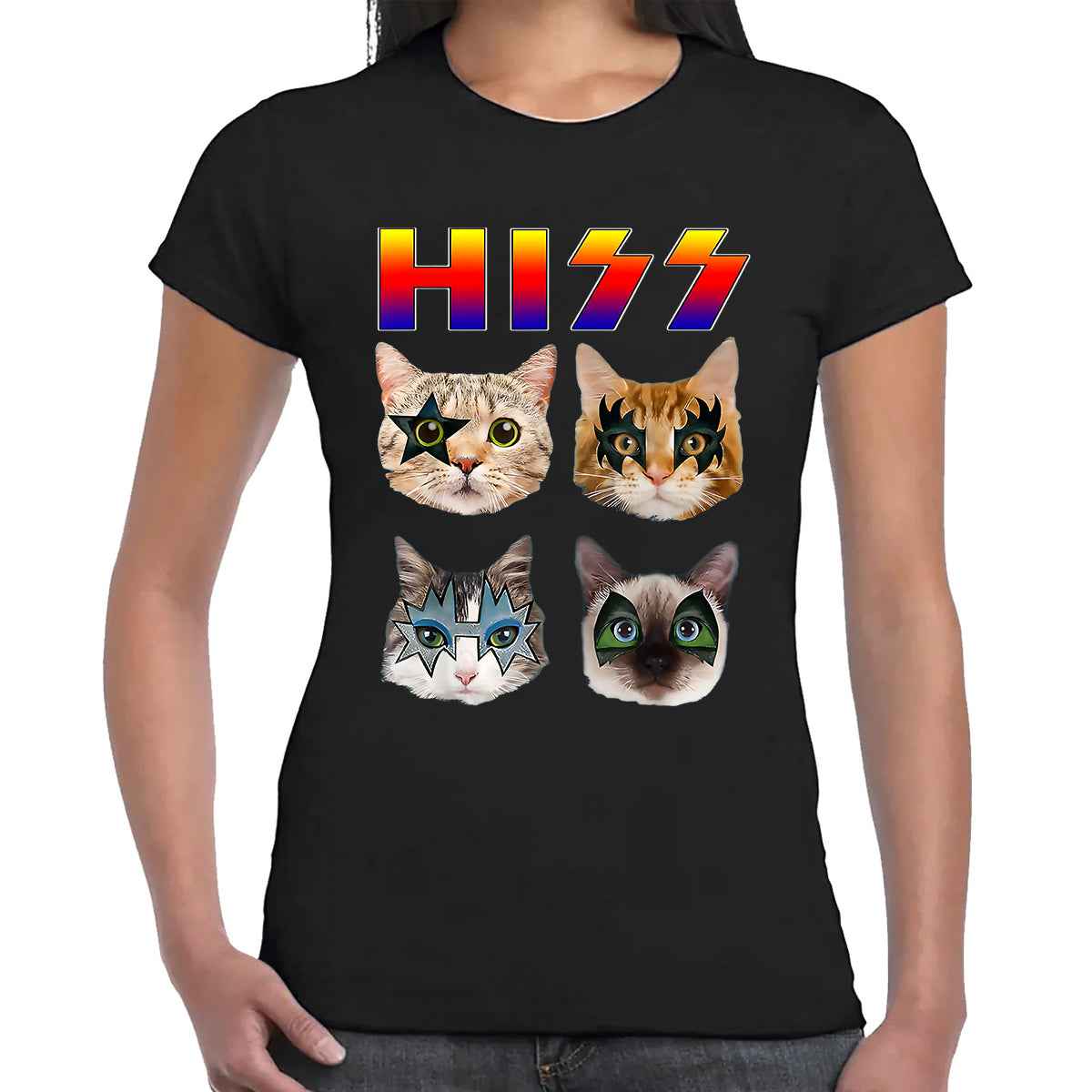 HISS Cat Funny Cats | LADIES T-SHIRT BLACK T-SHIRT HISS Cat Funny Cats | LADIES T-SHIRT