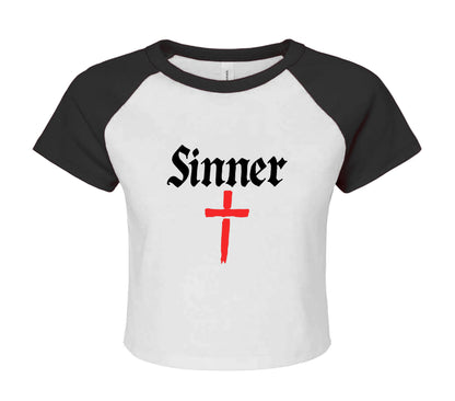 SINNER CROSS | LADIES RAGLAN CROP TOP