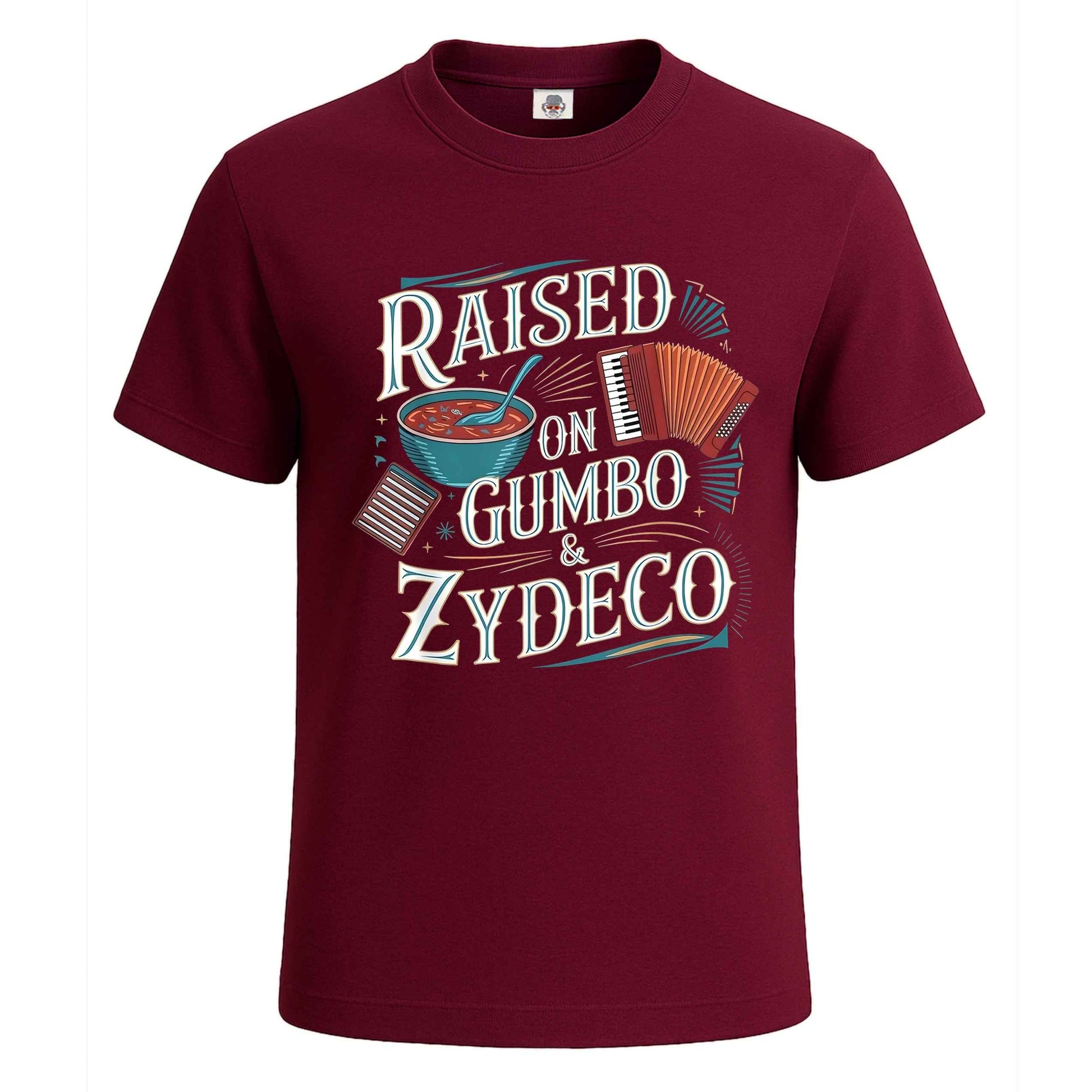 Raised on Gumbo Zydeco | T-Shirt For Men's Maroon Raised on Gumbo Zydeco | T-Shirt For Men's