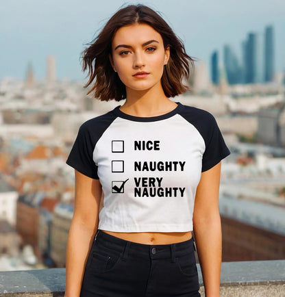 NICE NAUGHTY | LADIES RAGLAN CROP TOP