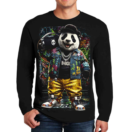 Rock Cute Panda Halftone | Men's Long Sleeve
