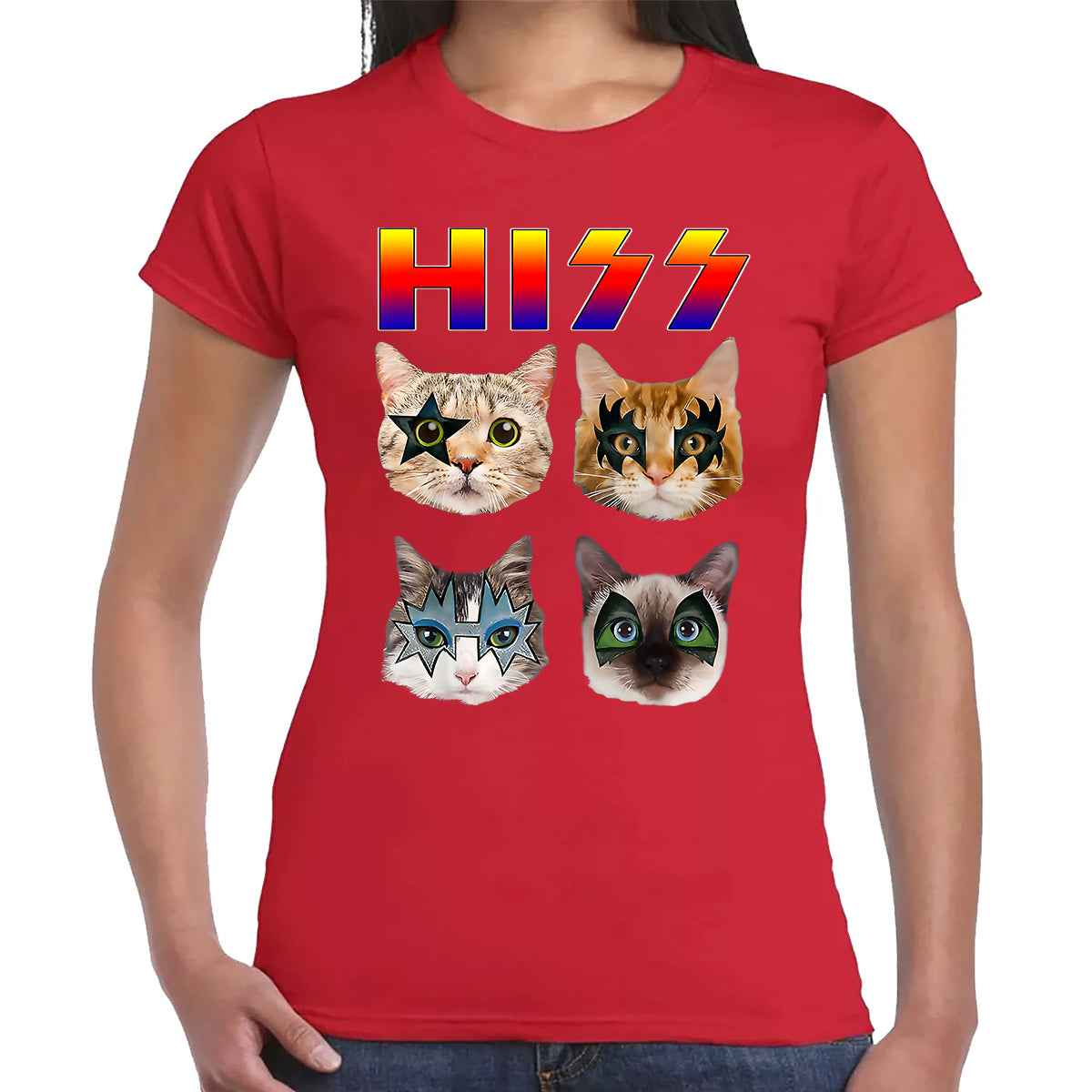 HISS Cat Funny Cats | LADIES T-SHIRT RED T-SHIRT HISS Cat Funny Cats | LADIES T-SHIRT